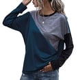 thumbnail image 1 of Jersey informal para mujer, cuello redondo, manga larga, hombros caídos, costura, bloque de Color, jersey para mujer, Top azul purpúreo M, 1 of 5