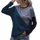 thumbnail image 1 of Jersey informal para mujer, cuello redondo, manga larga, hombros caídos, costura, bloque de Color, jersey para mujer, Top azul purpúreo M, 1 of 5