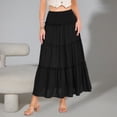 thumbnail image 2 of oqasdz Maxi Skirts for Women Casual Elegant High Waisted A Line Flowy Ruffles Solid Color Tiered Thin Breathable Formal Long Skirt, 2 of 7