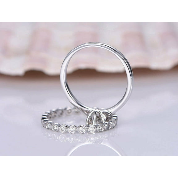 HeartsAndYou Bridal Set Solitaire Engagement Ring for Women 2ct Round Cut Moissanite 18k White Gold Over Silver