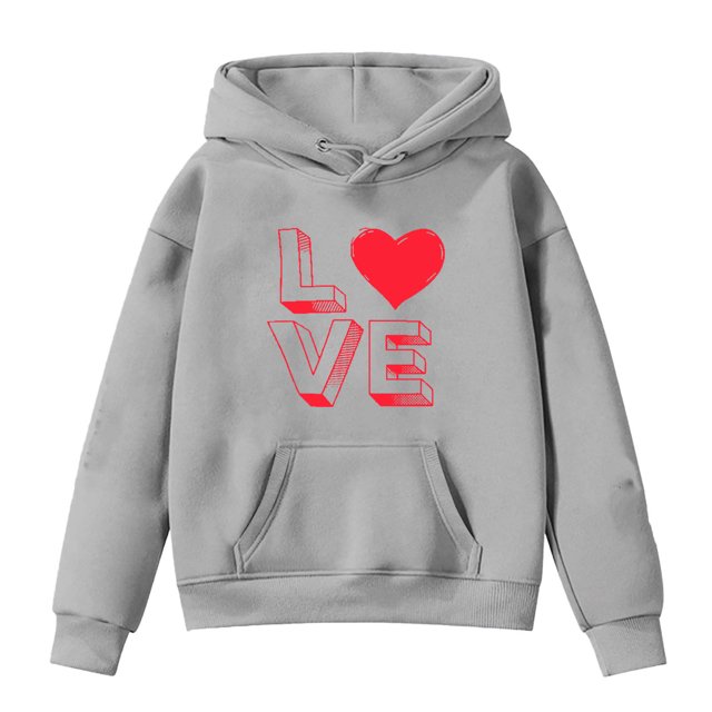 FAOWME Sweat à Capuche pour Filles Manches Longues Chandail en Molleton Graphique Mignon Gris 13-14 Ans