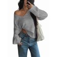 thumbnail image 3 of Women Fall Long Sleeve Sweater V Neck Tops Casual Light-Weight Knit Pullover Shirts Dark Gray S, 3 of 8
