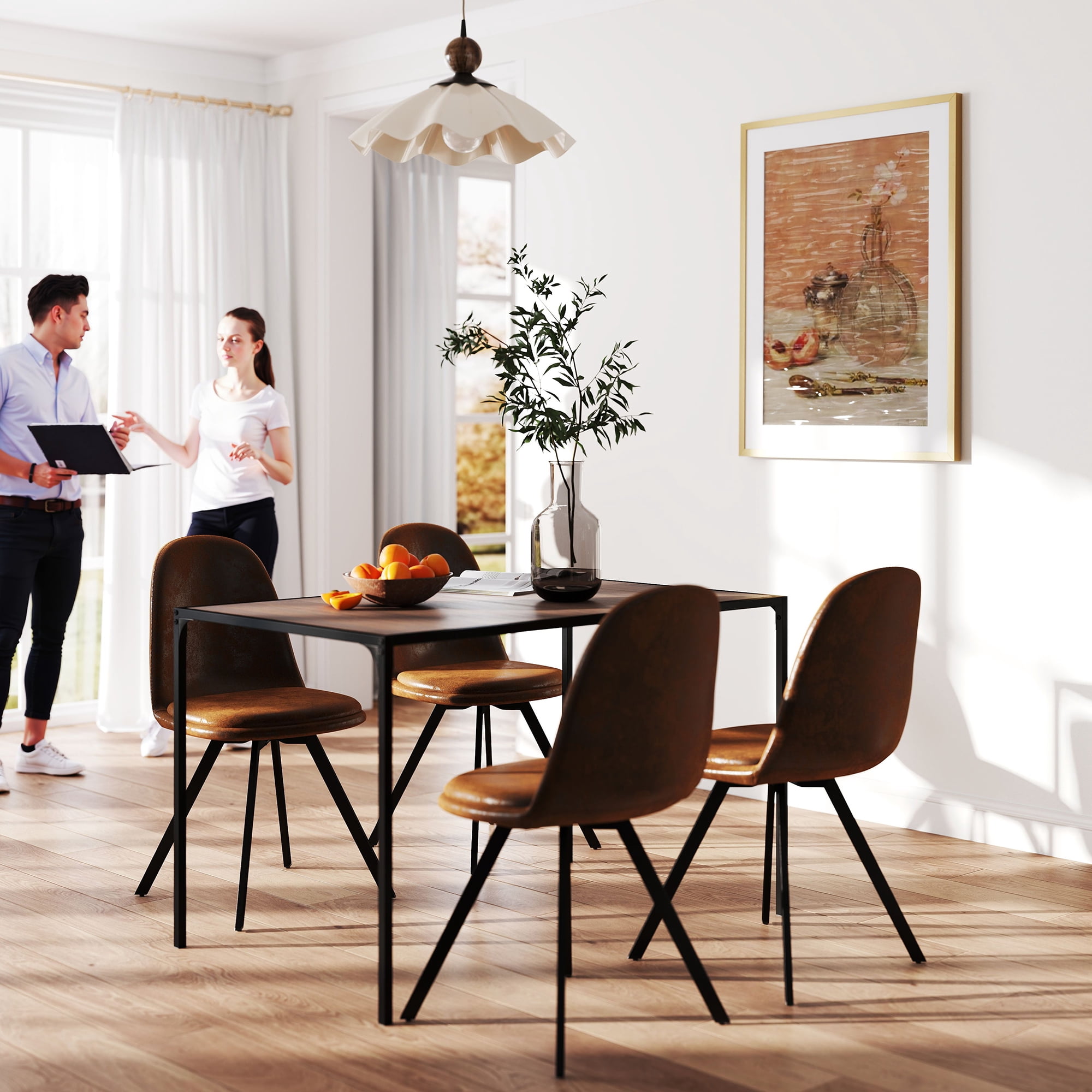Homy Casa Swivel Dining Chairs Set of 4, Upholstered Kitchen Chairs for Living Room Office, Brown