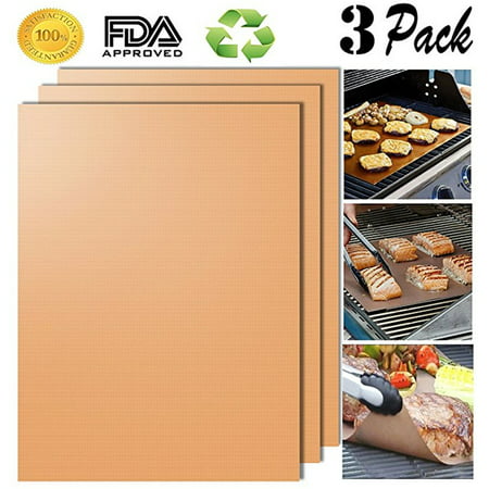 Copper Grill Mat Set of 3 - Grill Mats Non Stick, BBQ Grill & Baking Mats - FDA-Approved,Reusable and Easy to Clean - Works on Gas, Charcoal, Electric