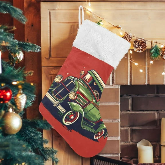 Christmas Car with Trees Christmas Stockings Xmas Stocking for Family Holiday Season Party Decorations