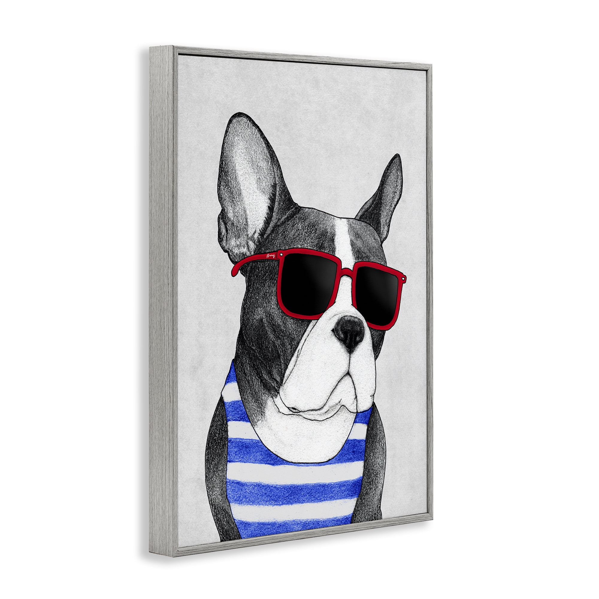 Stupell Industries Frenchie Summer Style Gray Framed Giclee Art, design by Barruff