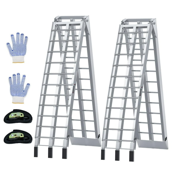 KROAK KROAK Aluminum Loading Ramps 1700 Lbs, 7.5ft 2Pcs Folding Powerspots Ramps for Pickup Trucks Bed, Trailers Ramp with Load Straps for Motorcycles, ATV/UTV, Lawn mowers,Tractors, 90"L x 12"W, 2Pcs