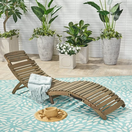 Siena Outdoor Foldable Acacia Wood Chaise Lounge Gray