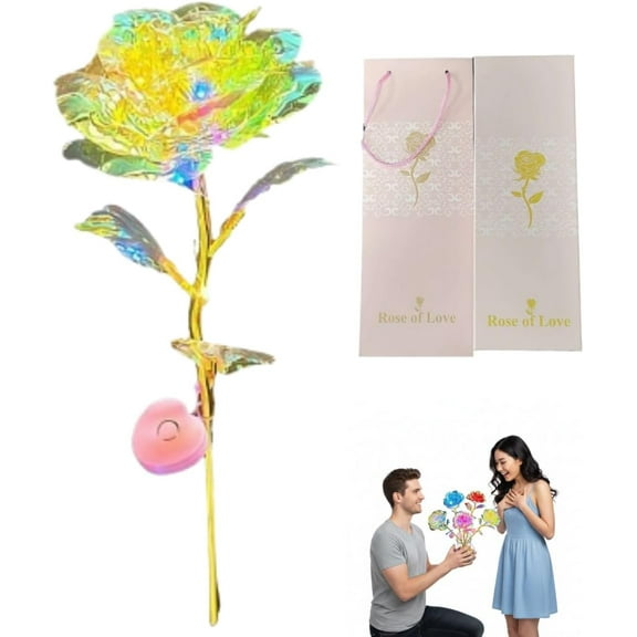 Colorful Gold Foil Rose, Light Up Rose LED Flower Gifts, Colorful Artificial Rainbow Galaxy Flower, Simulated Roses Model Glowing Roses for Valentine's Day Birthday Graduation Engagement (yellow)L