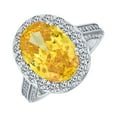 thumbnail image 2 of Bling Jewelry Womens 9CT Canary Yellow Oval Halo CZ Engagement Ring Pave Band, 2 of 6