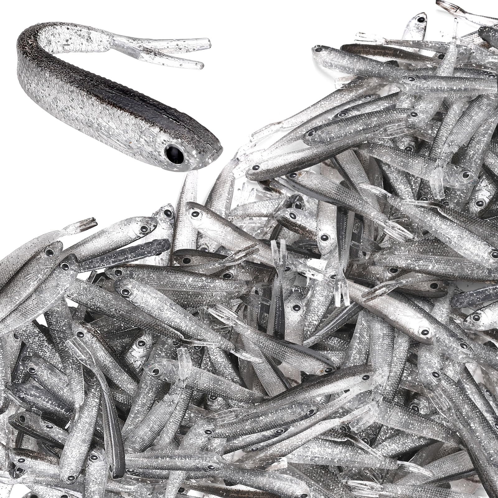 100 Pcs Soft Plastic Fishing Lures Paddle Tail Swim Baits for Bass Crappie Trout Walleye