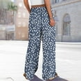 thumbnail image 4 of Women Summer Boho Pants High Waist Wide Leg Floral Printed Casual Loungewear Flowy Trousers with Pockets Wide Leg Trousers Woman Navy L, 4 of 8