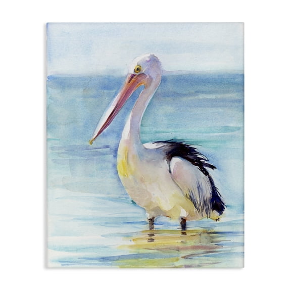 Stupell Industries Pelican Wading in Sea Nautical & Beach Painting Wrapped Canvas Art Print Wall Art, 16 x 20