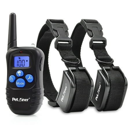 Petrainer PET998DRB2 Rechargeable and Rainproof 330 Yards LCD Remote 2 Dog Shock Training Collar with Static Shock, Vibration and Beep