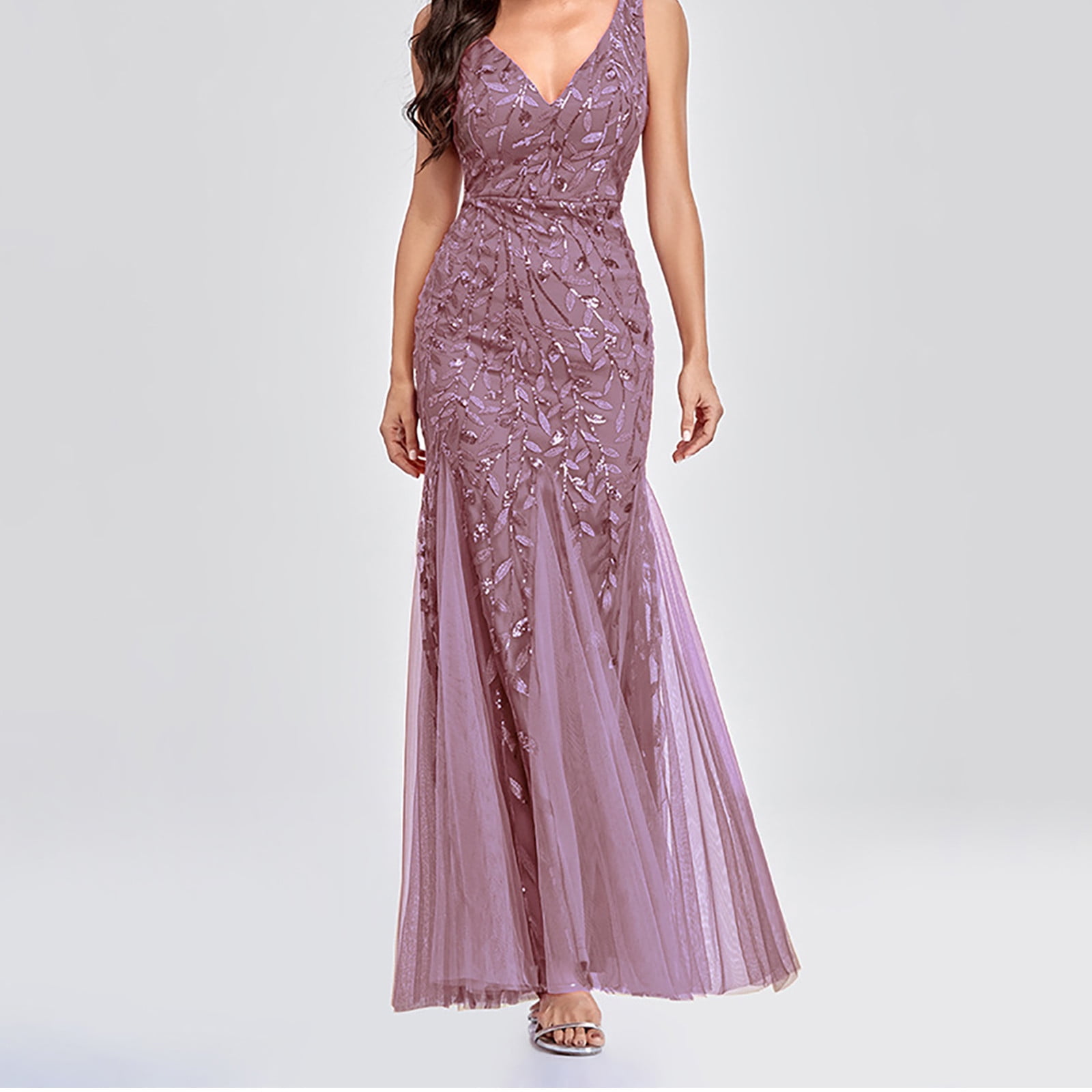 Womens Luxurious Sequins Formal Evening Dress Elegant Sleeveless Mermaid Tulle Floor Lenght Party Cocktail Dresses