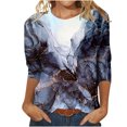 thumbnail image 2 of Hauts Aguichant Mode Femme Manches Courtes Col Rond Rétro Imprimé Hauts Amples Blouse Manches Trois Quarts Blouses Mignonnes pour Femmes Tendance en Liquidation, 2 of 4