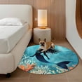 thumbnail image 3 of Round Area Rug 5ft,Watercolor Mermaid Silhouette Coral Washable Carpet Non-Slip Runner Accent Rugs Indoor Floor Mat for Bedroom Living Room Decor,Undersea World, 3 of 9