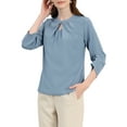thumbnail image 4 of CURVOSPORT Camisa Elegante para Mujeres, Top de Oficina con Abertura, Frente Plisado, Manga 3/4, Blusa de Chifón, L Gris Azul, 4 of 8