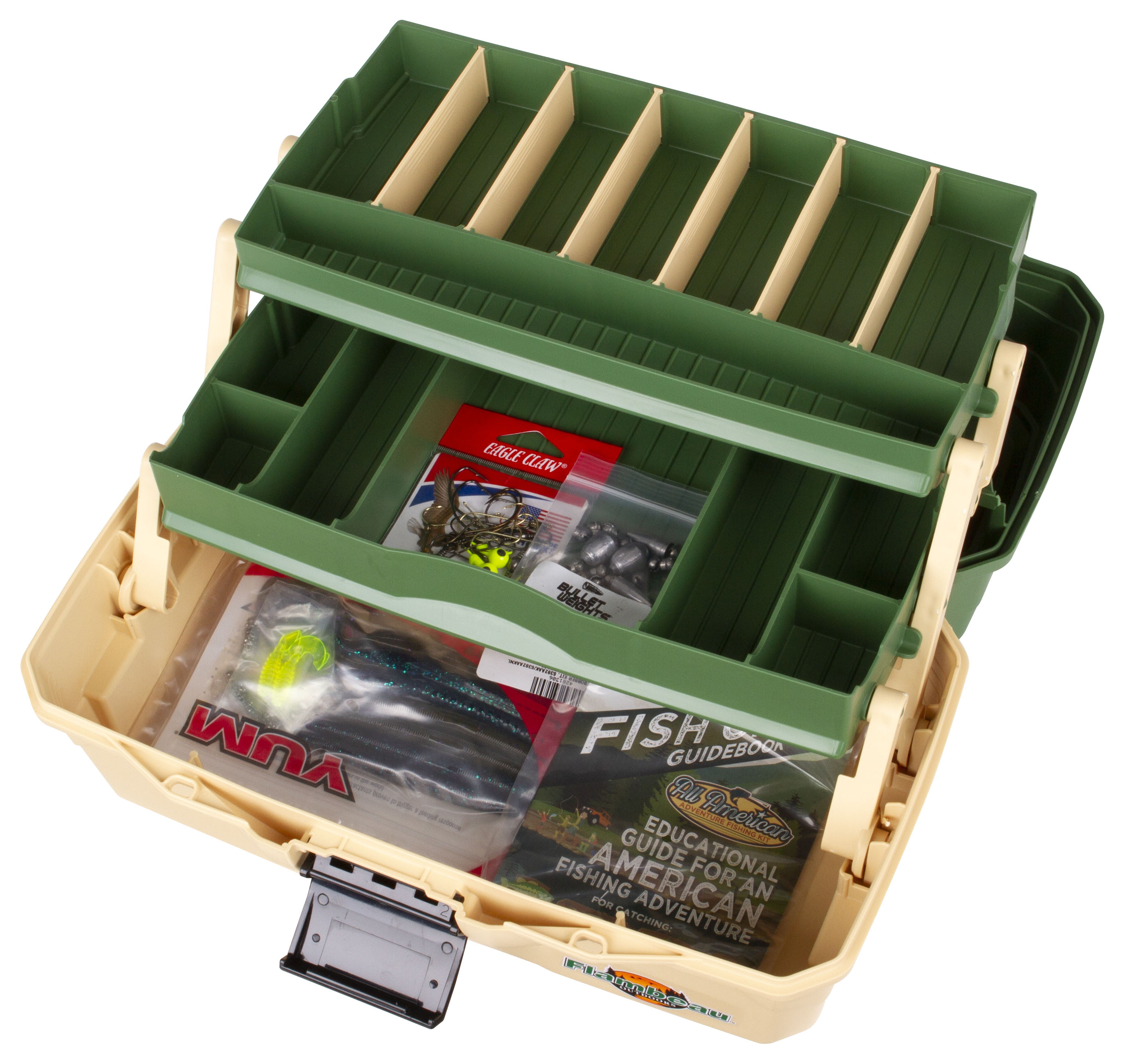 Flambeau Outdoors, Two Tray Tackle Kit, 63 Pieces, Fishing Tackle Box,  Plastic, 14 inches 
