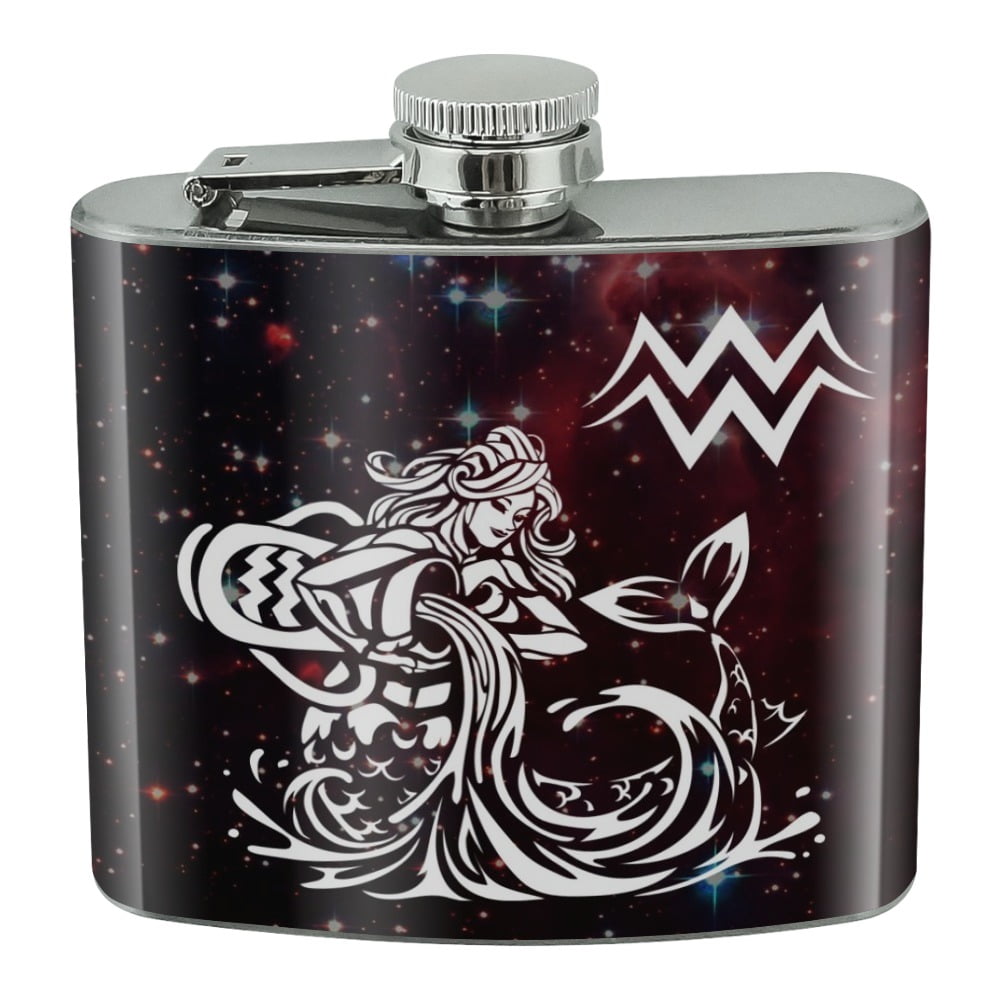 Aquarius WaterBearer Zodiac Sign Horoscope in Space Stainless Steel 5oz Hip Drink Kidney Flask