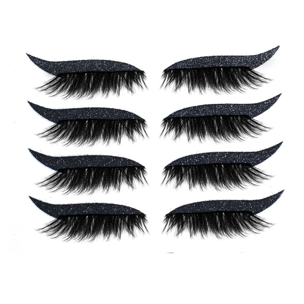 Adhesivos para pestañas autoadhesivos con brillo, reutilizables y resistentes al agua, ideales para un maquillaje natural. Incluye 4 pares en color negro, perfectos para principiantes.