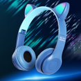 thumbnail image 1 of Auriculares inalámbricos Yotijar con de gato Estéreo RGB Luz inconfundible Orejeras suaves Reproductor de MP3 para videojugador Teléfonos azul, 1 of 10