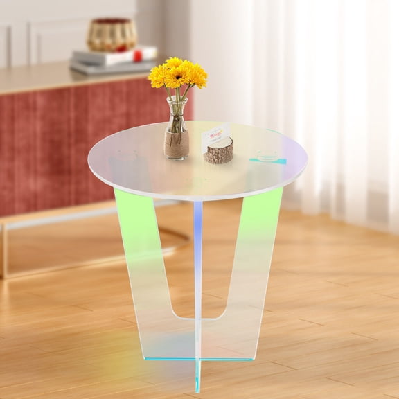 Miumaeov Acrylic Iridescent Side Table End Table Beautiful Rainbow End Table Modern Accent Table Side Table Coffee Table for Small Space Living Room 18 inch Diam