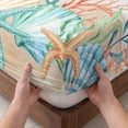 thumbnail image 3 of Twin Sze Fitted Sheet Set - Coastal Beach 2 Piece Bedding Sets 16" Deep Pocket Fitted Sheet with 1 Pillowcase, Ocean Wave Summer Sea Starfish Coral Teal Beige Brushed Microfiber Hotel Bed Sheets, 3 of 9