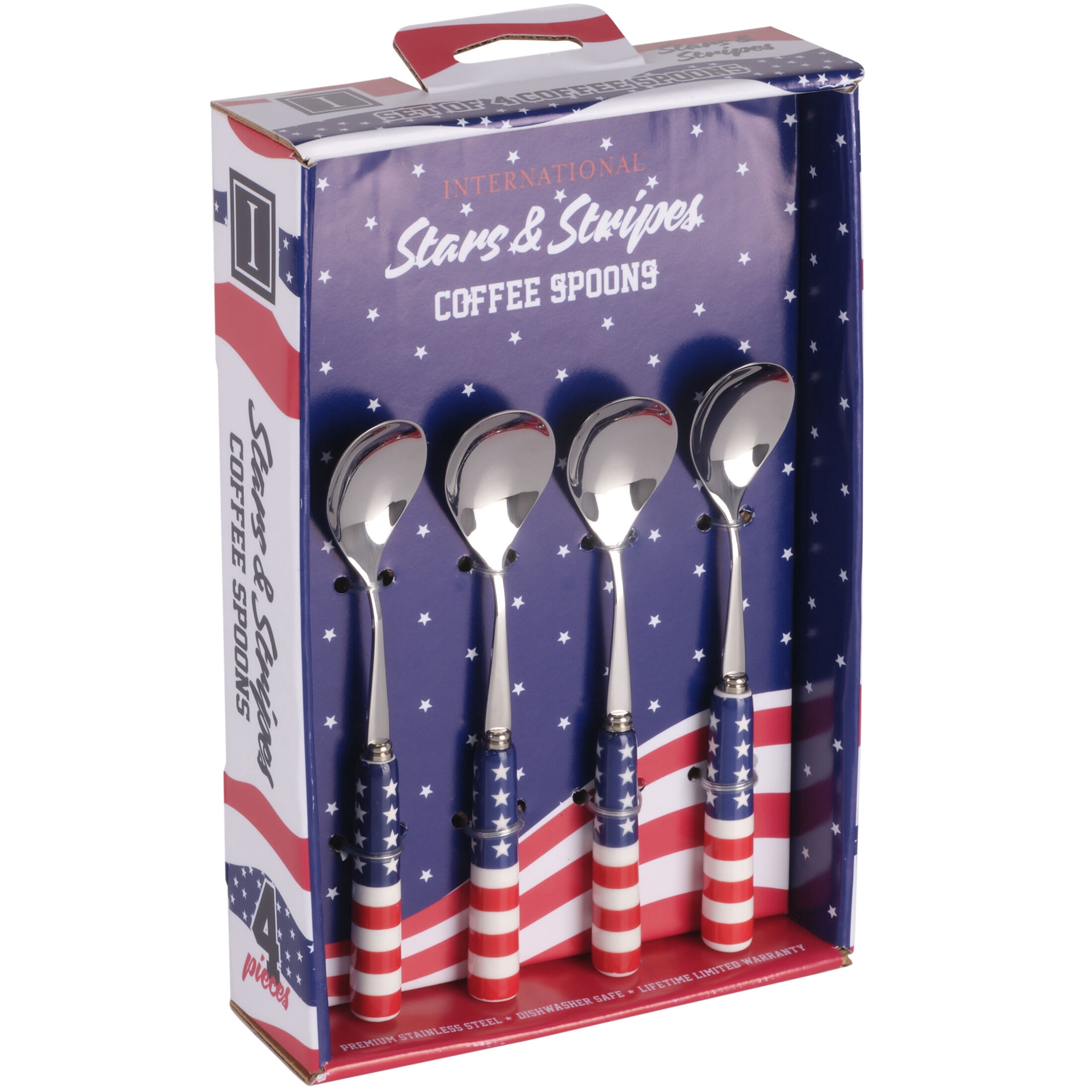International Silver Stars and Stripes Ceramic Handle Coffee Spoons Set of 4