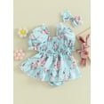 thumbnail image 3 of Suealasg Baby Girls Easter Outfits Short Sleeve Round Neck Bunny Floral Print Romper Dress + Headband 2Pcs Newborn 1st Birthday Clothes, 3 of 8