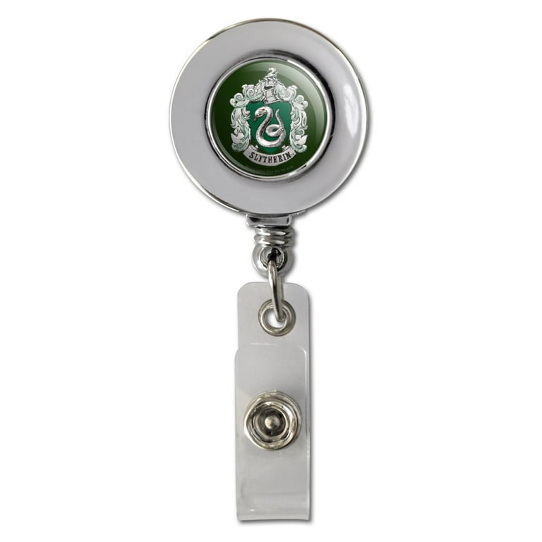 Harry Potter Slytherin Painted Crest Retractable Reel Chrome Badge ID Card  Holder Clip 