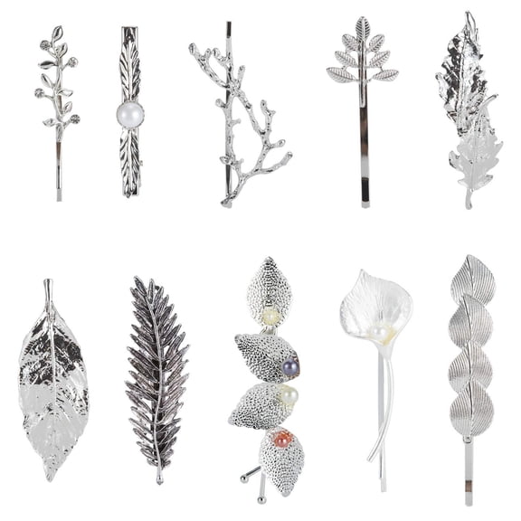 10 Pack Silver Vintage Retro Geometric Minimalist Branch Leaf Flower Metal Hair Clip Hairpin Snap Barrette Stick Claw Grip Clamp Bobby Pins Alligator Hairclips Party Hair Accessories for Women