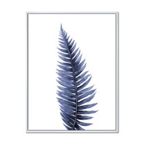 Designart 'Tropical Blue Watercolour Leaves On White' Bohemian & Eclectic Framed Canvas Wall Art Print