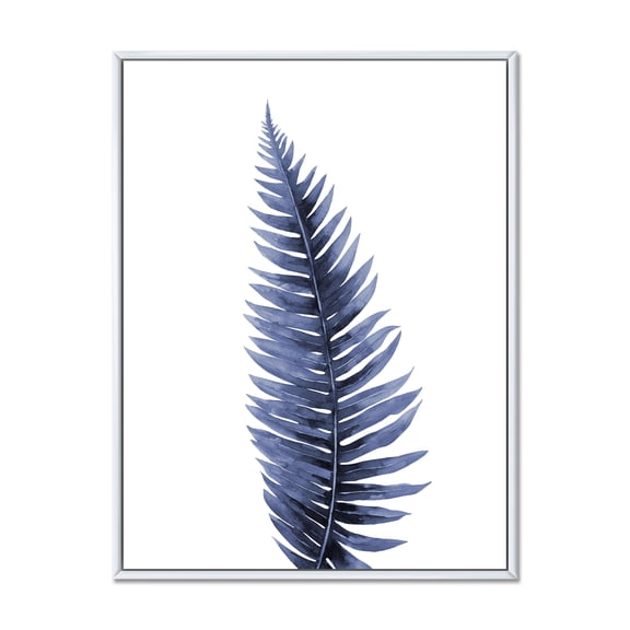 Designart 'Tropical Blue Watercolour Leaves On White' Bohemian & Eclectic Framed Canvas Wall Art Print