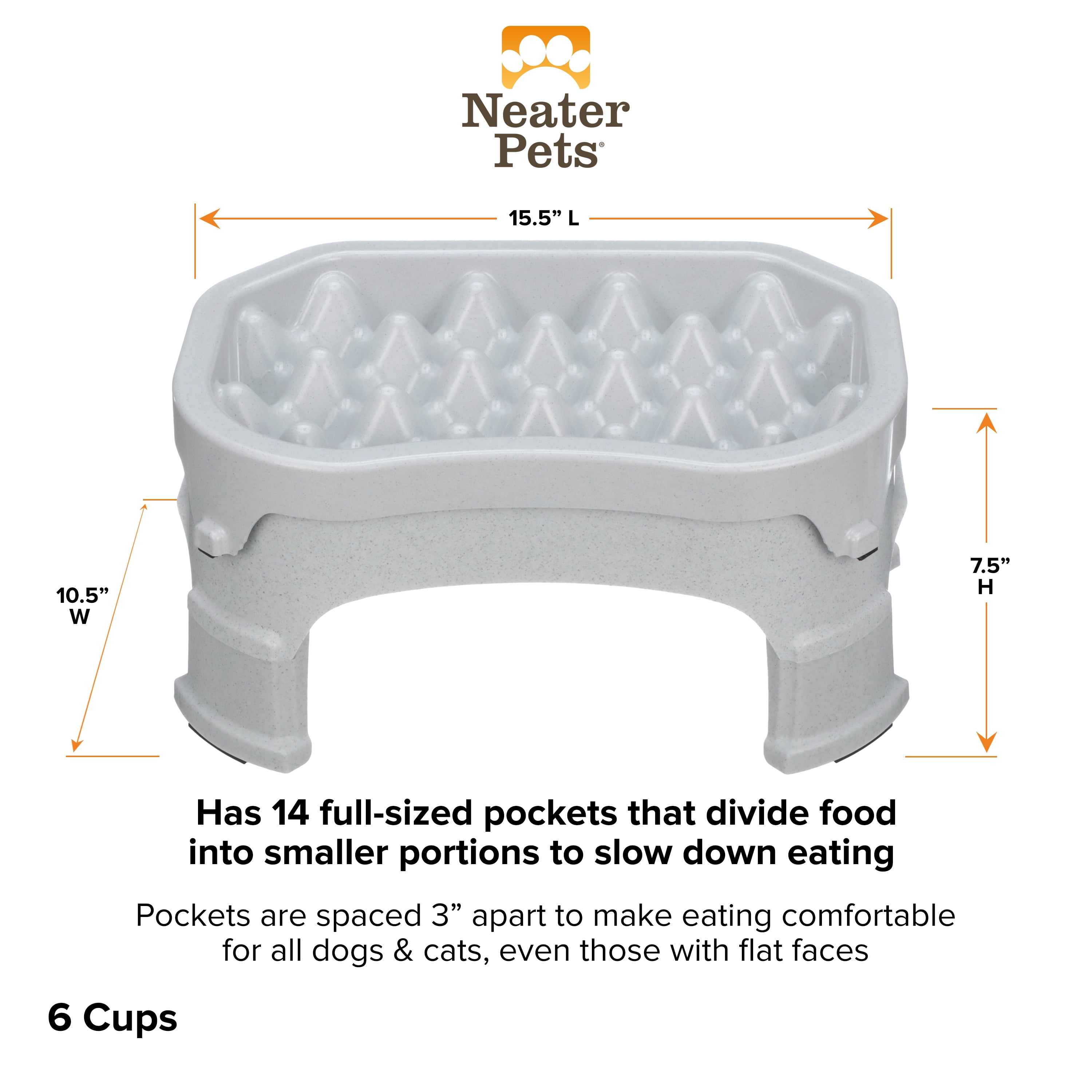 Neater Pet Brands Raised Neater Slow Feeder - Elevated & Adjustable Feeding Height - Improves Digestion, Stops Obesity, and Slows Down Eating, 6 Cups, Vanilla Bean