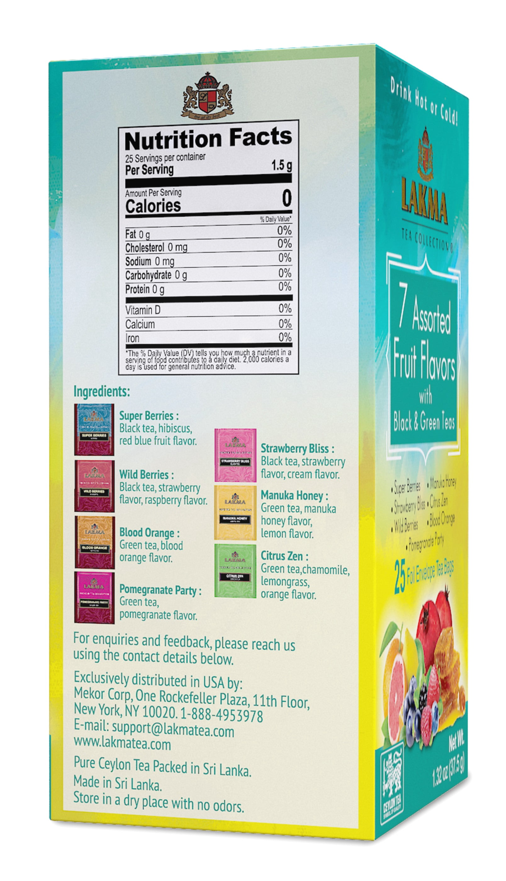 Lakma 7 Flavor Assorted Tea - Black & Green - 150 Tea Bags (6 Pack)
