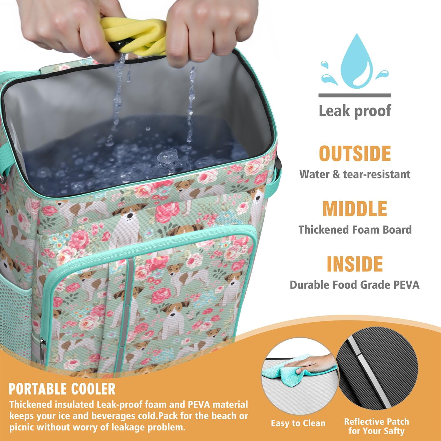 Travel Cooler Bag - Jack Russell Terrier Dog and Flower Camping Beer Cooler Backpack with Bottle Opener- Waterproof Insulated Picnic Backpacks - Cooler Bag for Beach