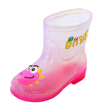 

Entyinea Girls Rain Boots Waterproof Solid Printed Rain Shoes with Easy On Pink 33
