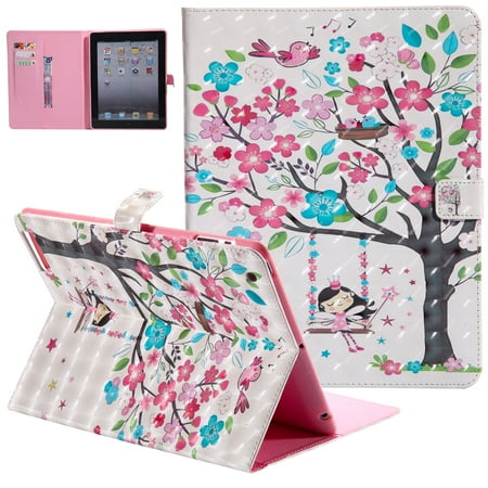 Ipad 2 Cases For Girls iPad 4 Case, iPad 3 Case, iPad 2 Case, Allytech 3D Pattern PU Leather Protective Smart Case with Auto Sleep Wake Folio Kickstand Cards Slots Wallet Case Cover for Apple iPad 2 3 4, Tree Girl ()