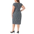 thumbnail image 3 of Agnes Orinda Women's Plus Size Tweed Dress Sheath Vintage Square Neck Cap Sleeve Side Split Work Midi Pencil Dresses with Zipper 4X Blue, 3 of 6