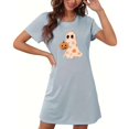 thumbnail image 4 of Sakmal Ultra-Soft Lounge Nightgowns for Women Halloween Gray Loose Comfy Pajama Dress Crew Neck Ghost Print Short Sleeve Short Nightgowns S-2XL, 4 of 4