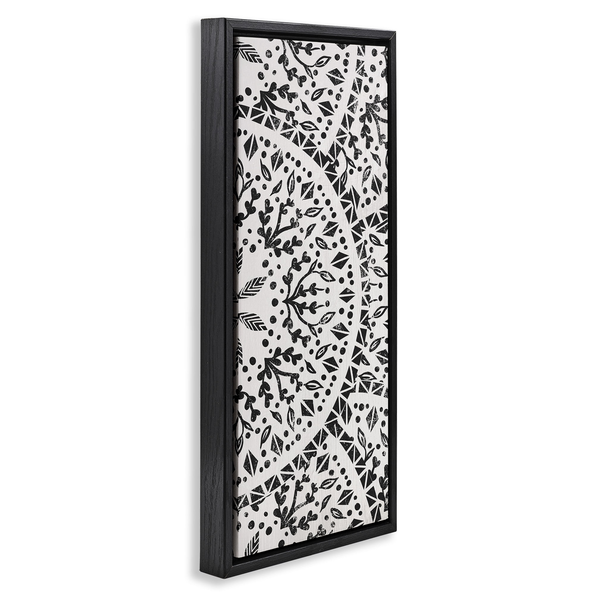 Stupell Industries Boho Fractal Pattern Study Abstract Painting Black Floater Framed Canvas Art Print Wall Art, 11 x 25