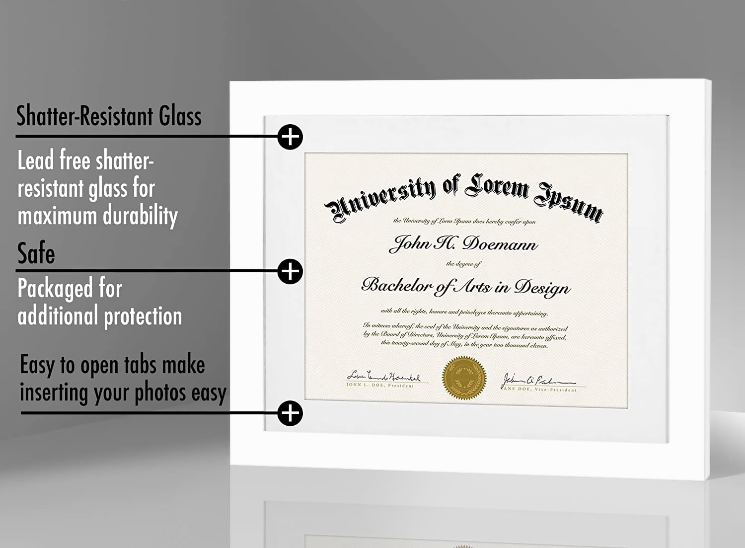 Americanflat 11x14 Diploma Frame with Mat for 8.5x11, MDF wood and shatter-resistant glass, White