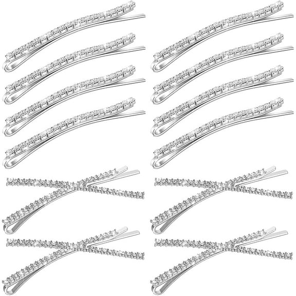 12 Pieces Rhinestone Bobby Pins Decorative Fancy Crystal Bobby Pins Shiny X Shaped Hair Clips Metal Hair Barrettes Bling Diamond Wedding Hair Accessories for Women Ladies Girls (Silver)