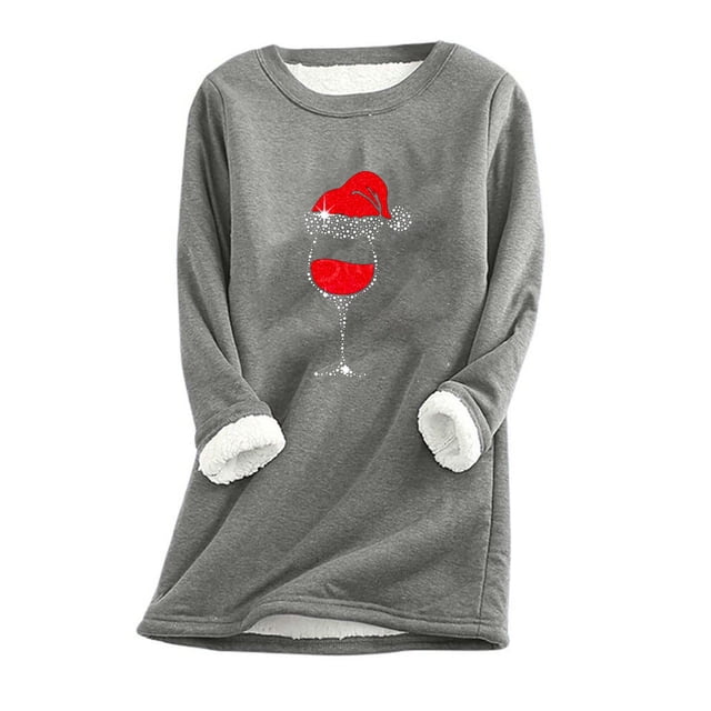 zanvin Chandail en Molleton de Noël pour Femmes Doublé en Polaire Col Rond, Gris, G