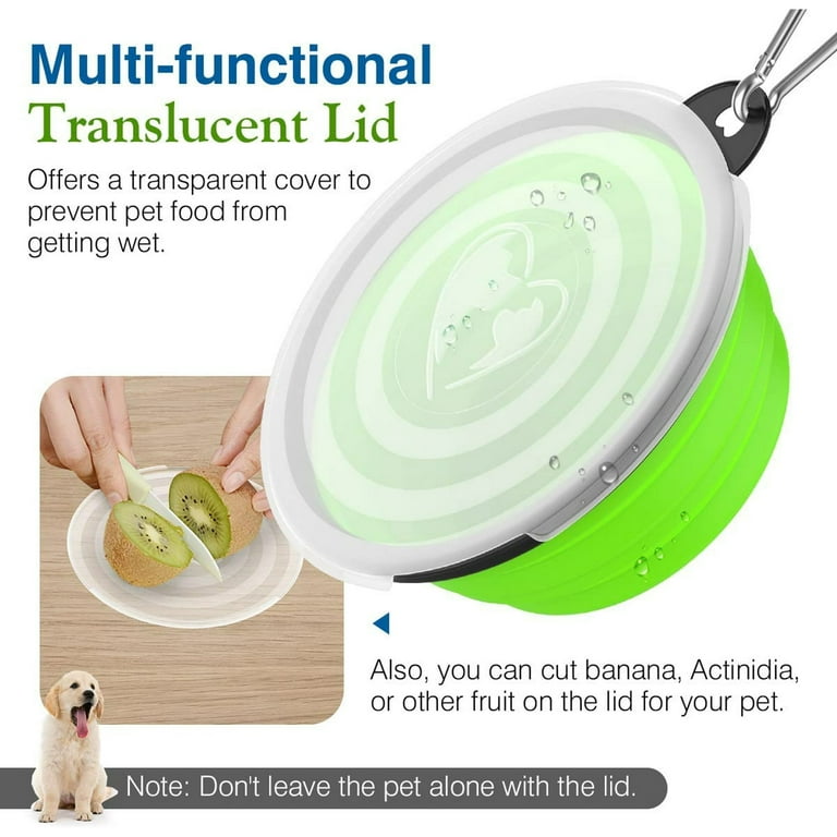 Pawaboo Collapsible Dog Bowls 2 Pack with Lids, Blue & Green photo 4