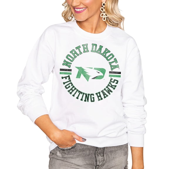 Women's Gameday Couture White North Dakota Oversized Vintage Days Perfect Crew Sweatshirt