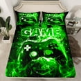 thumbnail image 2 of Castle Fairy Boys Gradient Gamer 3pcs Twin Sheet Sets,Video Game Twin Fitted Sheet,Black Green Breathable Flat Sheet,Lightweight Room Decor, 2 of 7