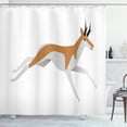 thumbnail image 1 of Antelope Shower Curtain, Simplistic Interpretation of Graphic Animal Image with Antlers, Fabric Bathroom Set with Hooks, 69W X 75L Inches Long, Amber Pale Grey and White, by Ambesonne, 1 of 2