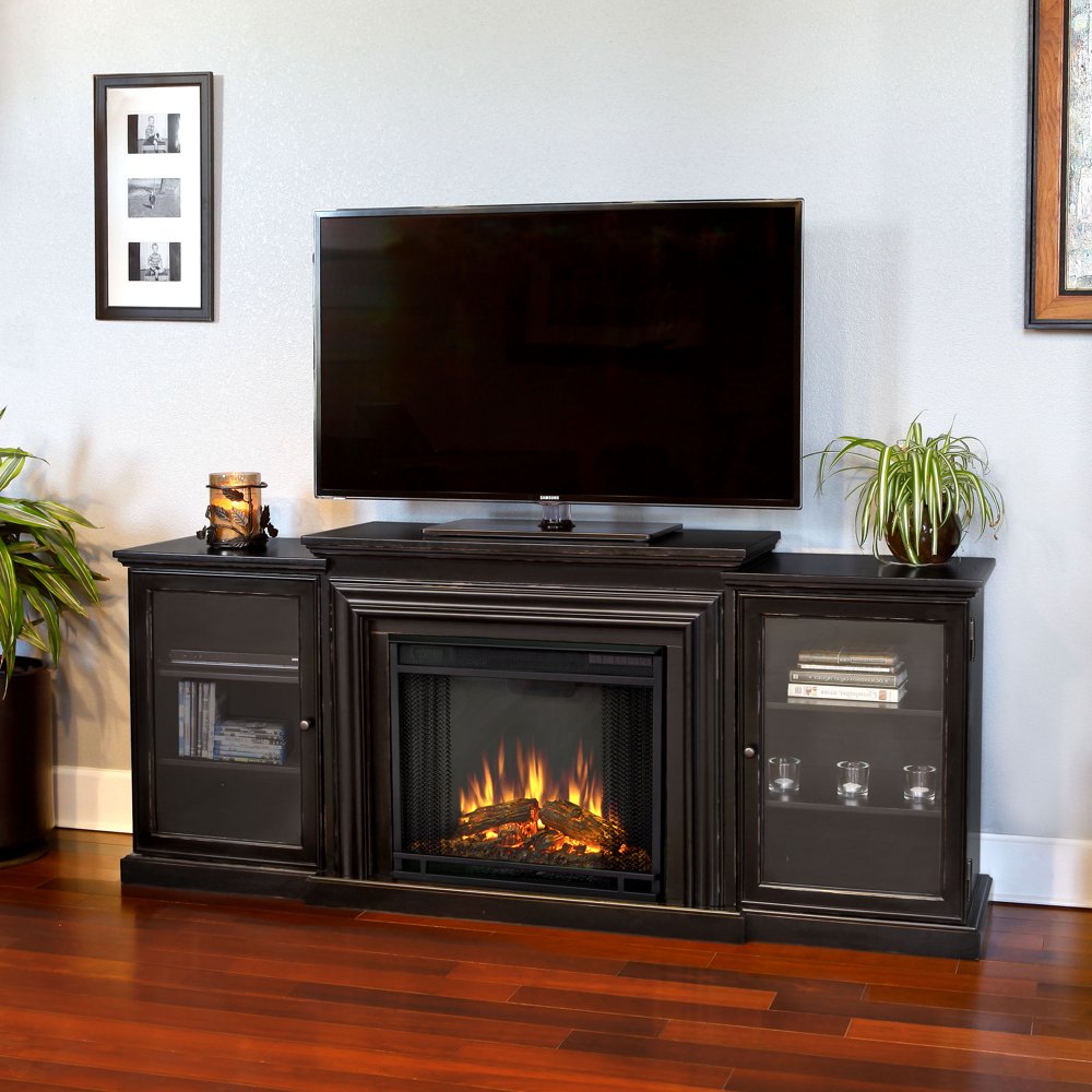 Frederick Entertainment Center Electric Fireplace in Blackwash by Real